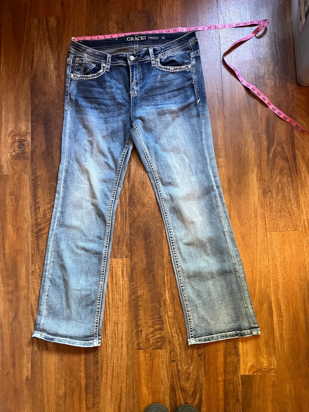 Grace in LA Distressed Medium Blue Bootcut Jeans